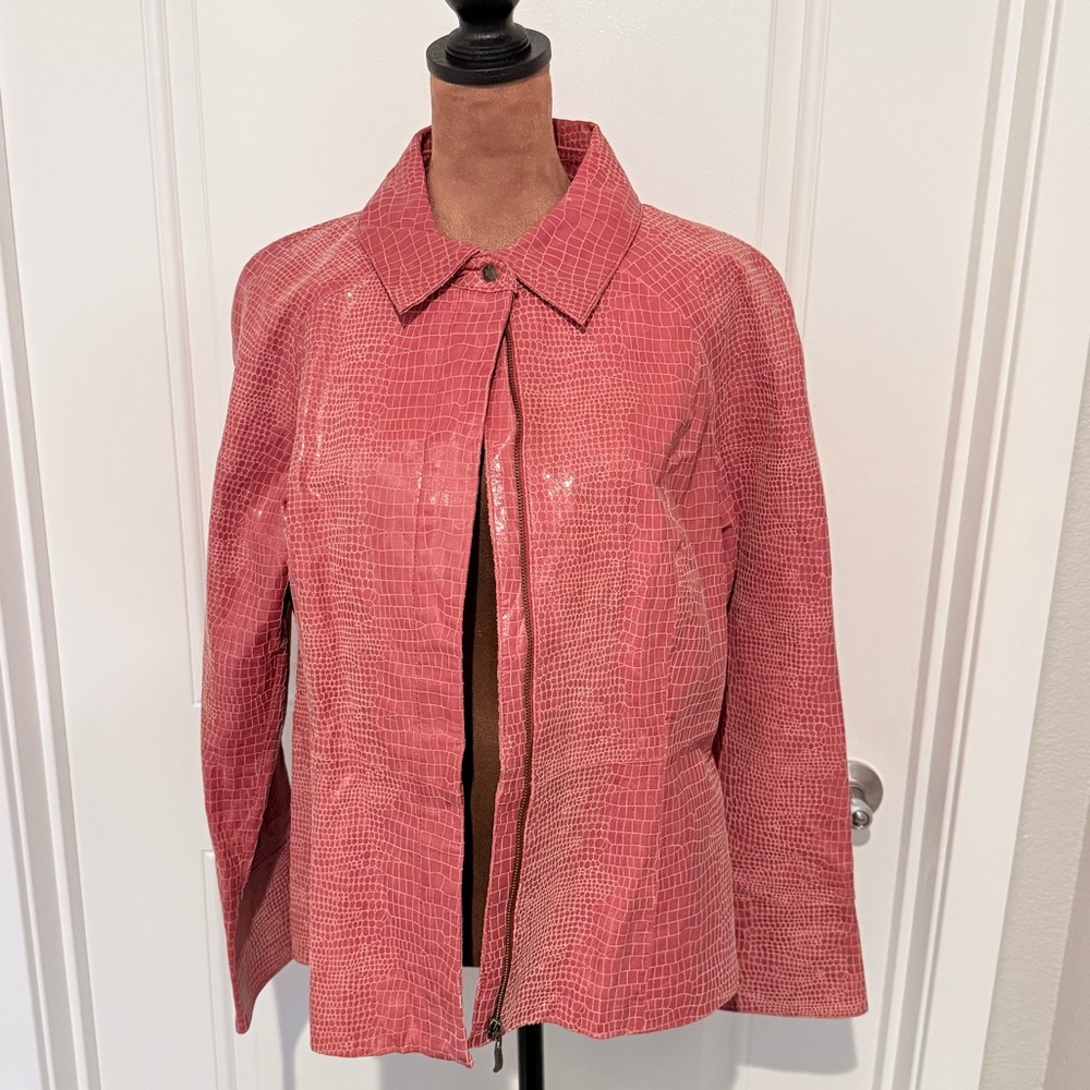 A.M.I. Pink Croc-Embossed Leather Jacket Size L